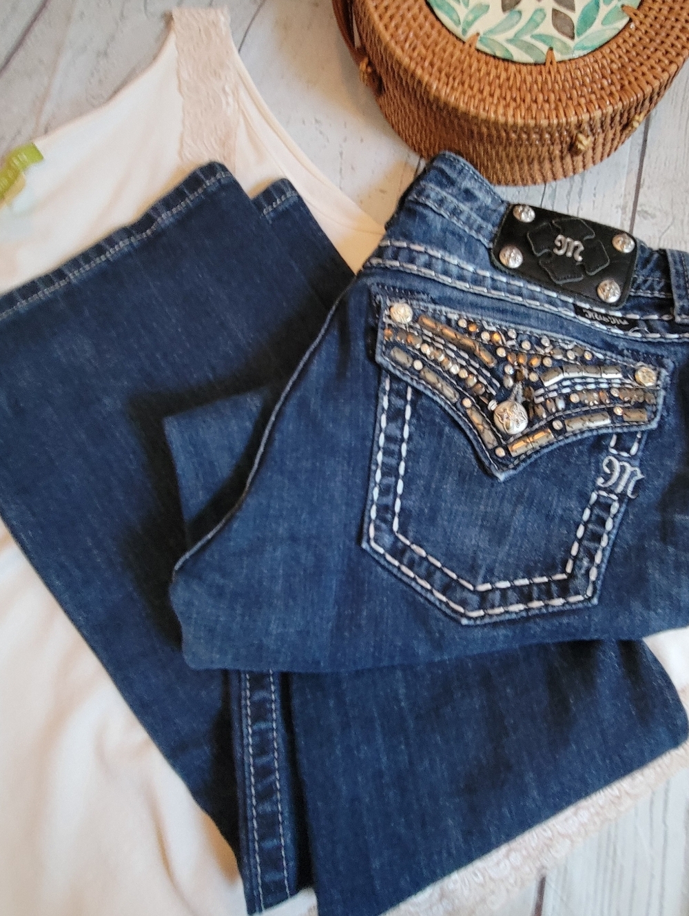 Miss Me Boot Mid Rise Embellished Womens Jeans